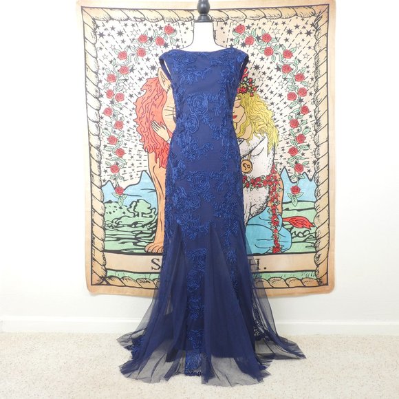 Onyx Nite Dresses & Skirts - Onyx Nite Sapphire Blue Sheer Floral SZ 4 Formal